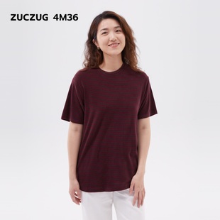 新品 4M36 素然ZUCZUG T恤 秋季 女士起绒条纹针织布宽松短袖