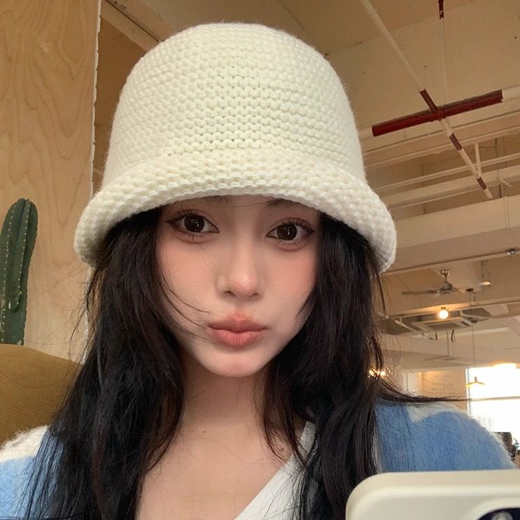 韩版ins粗针织卷边渔夫帽女秋冬季羊毛混纺大头围毛线帽保暖护耳