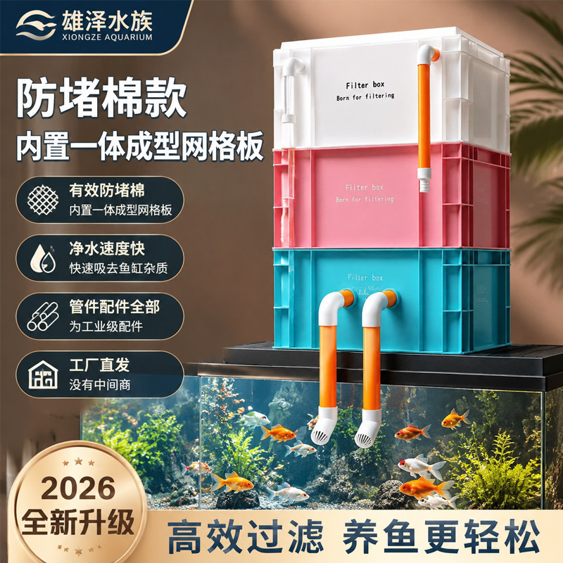 网格款防堵棉工业风周转箱过滤箱鱼缸水循环系统鱼池过滤器滴流盒
