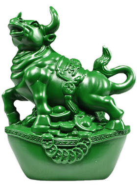 绿色木雕牛摆件实木牛气冲天生肖牛家居客厅办公室装饰送礼红木品