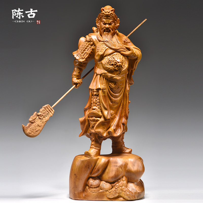 香樟木雕刻关公佛像摆件实木武财神雕 刻家居客厅摆设办公工艺礼