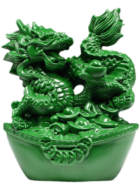 绿色木质龙摆件生肖木头龙家居实木龙雕刻桌面装饰客厅摆设工艺品