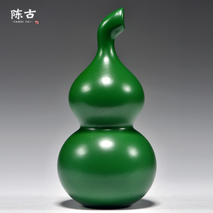 绿色木质葫芦摆件雕刻实木质葫芦客厅办公红木家居桌面摆设工艺品