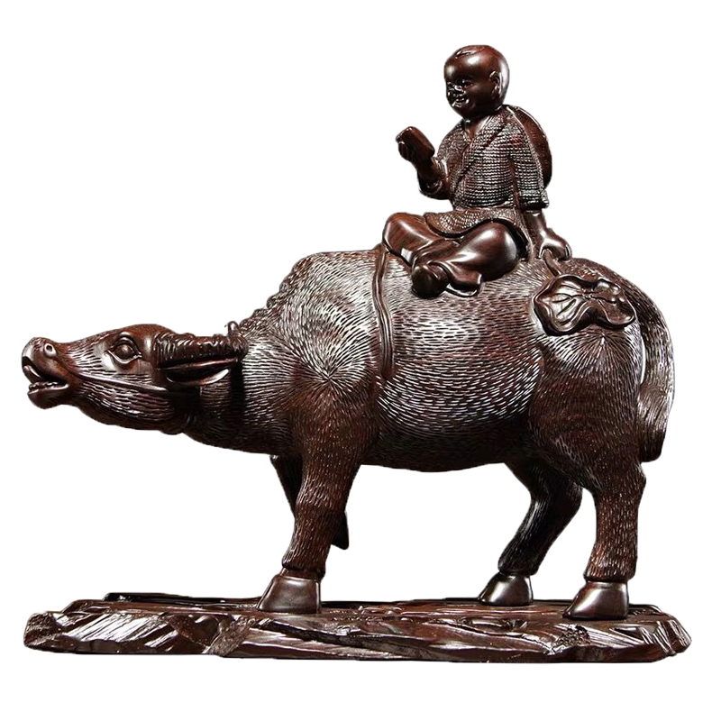 黑檀木牧童骑牛办公室寓意工艺品