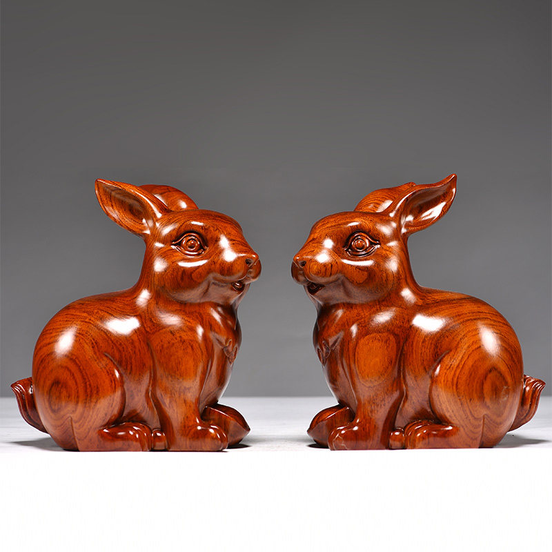 花梨实木兔子摆件生肖兔吉祥物木兔家居客厅补角装饰摆设开业礼品