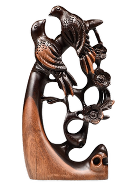 黑檀木雕刻喜上眉梢摆件实木根雕动物花鸟喜鹊家居客厅办公工艺品