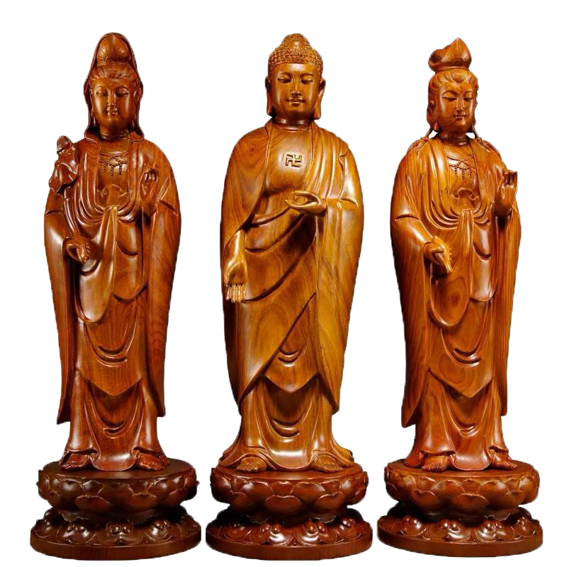 花梨木雕刻大势至阿弥陀佛观音菩萨西方三圣佛像摆件家居供奉摆设