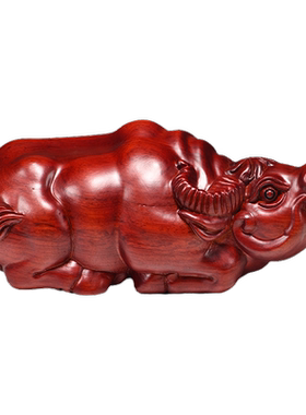 红色木质牛摆件木雕水牛生肖牛木牛家居客厅办公室装饰送礼工艺品