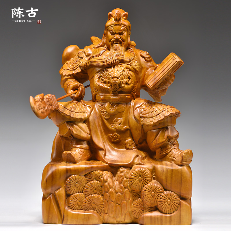 香樟木雕看书关公摆件文武双全关羽像家居客厅玄关公司摆设工艺品