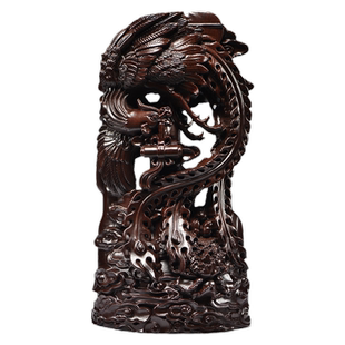 黑檀木雕刻凤凰摆件实木质吉祥家居装饰品红木工艺品新婚新居送礼