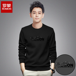 潮流休闲大牌棉质圆领黑色长袖 打底卫衣新款 衣服 男士 罗蒙秋冬新款