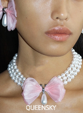 USELESSOBJECTS优优璐同款多层珍珠手工蝴蝶结项链轻奢高级锁骨链