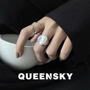 欧美复古银色白贝母戒指女小众设计高级感冷淡风个性夸张食指指环