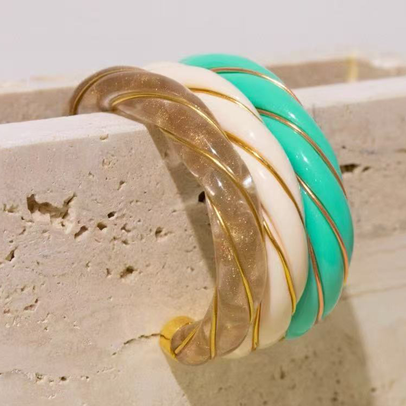 欧美Au*elieBid*rman麻花扭结多巴胺多色金手镯夸张vintage手镯