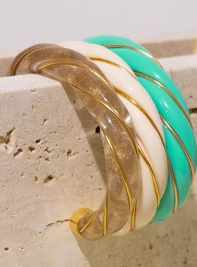 欧美Au*elieBid*rman麻花扭结多巴胺多色金手镯夸张vintage手镯