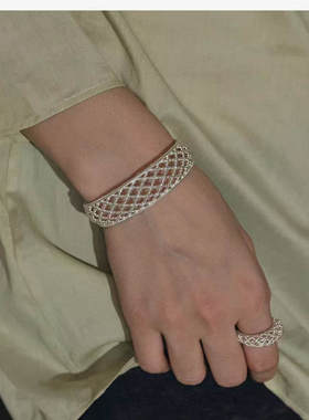 轻奢编织网格戒指女开口可调节