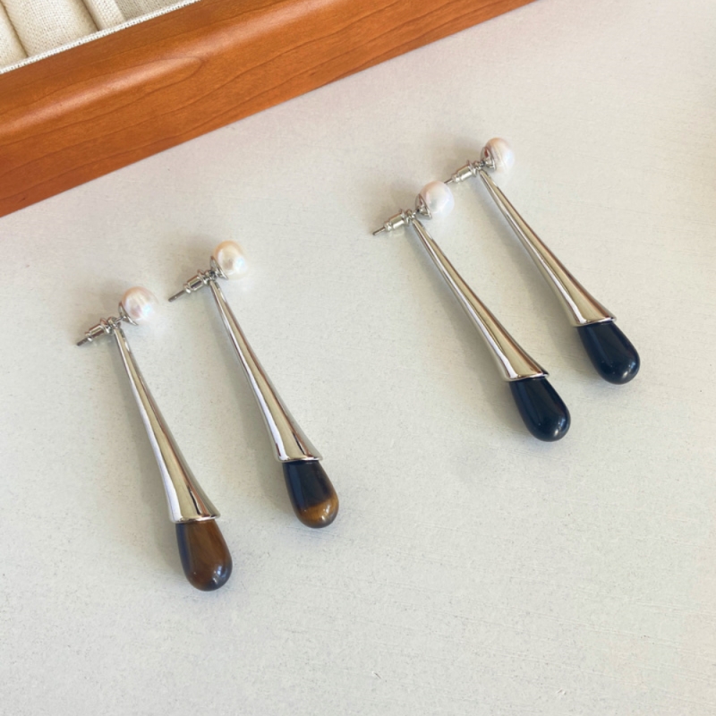 法式小众黑玛瑙艺术重工珍珠耳环
