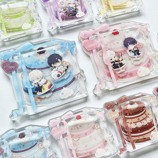 倩子酱Goods 蛋糕礼盒装谷美亚克力正方形吧唧砖杯垫立牌展示框