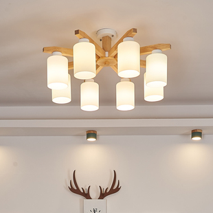 广东中山灯具实木LED大气客厅吊灯原木风卧室餐厅灯日式木艺灯具