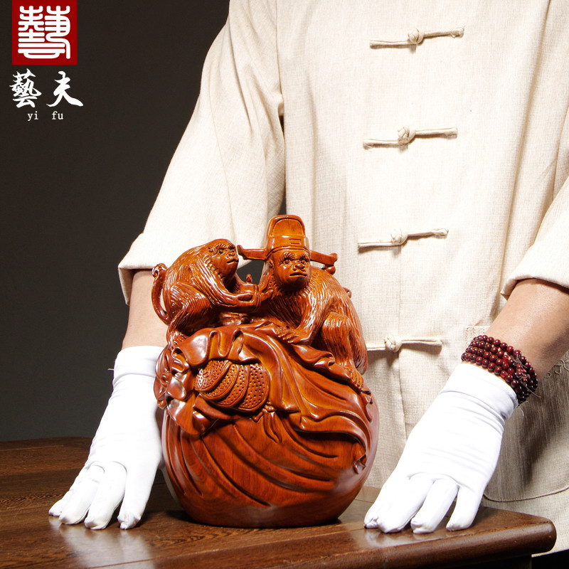 木质封侯雕刻猴子家居客厅工艺品