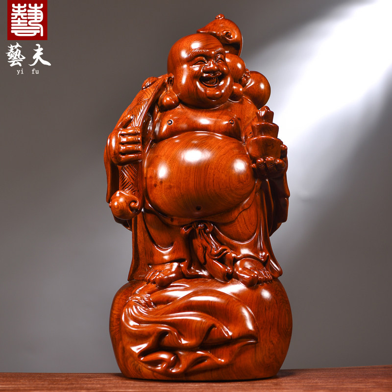 花梨木雕弥勒佛像摆件实木大号
