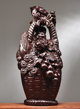 黑檀木雕大丰收花篮摆件实木装饰