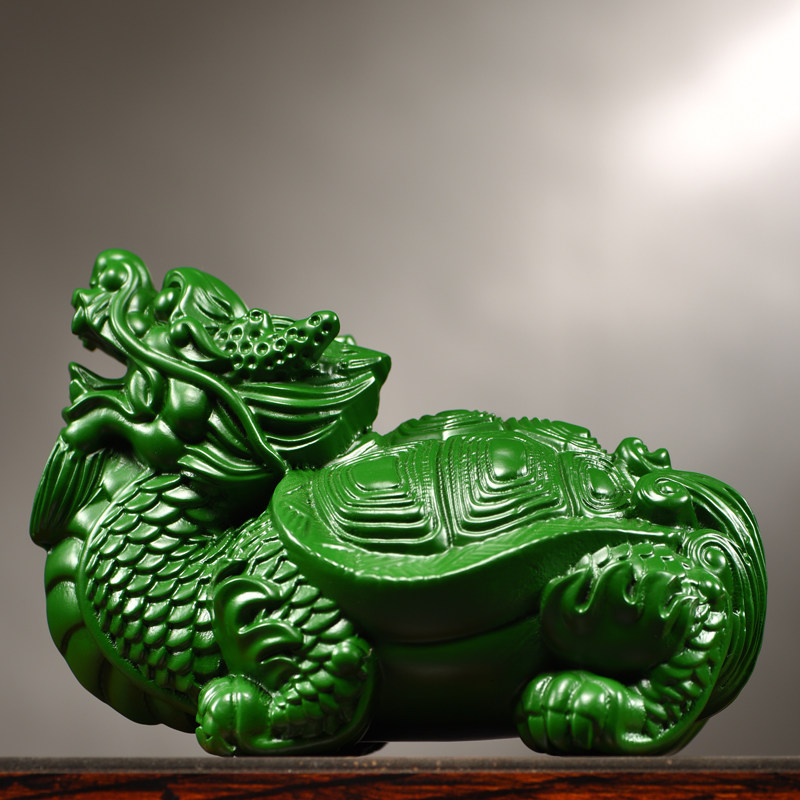 绿色木雕龙龟摆件新中式实木玄武龟家居店铺摆设装饰开业工艺礼品
