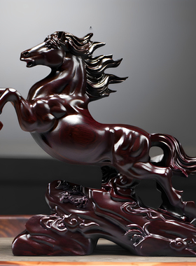 木雕生肖马摆件实木马到成功装饰