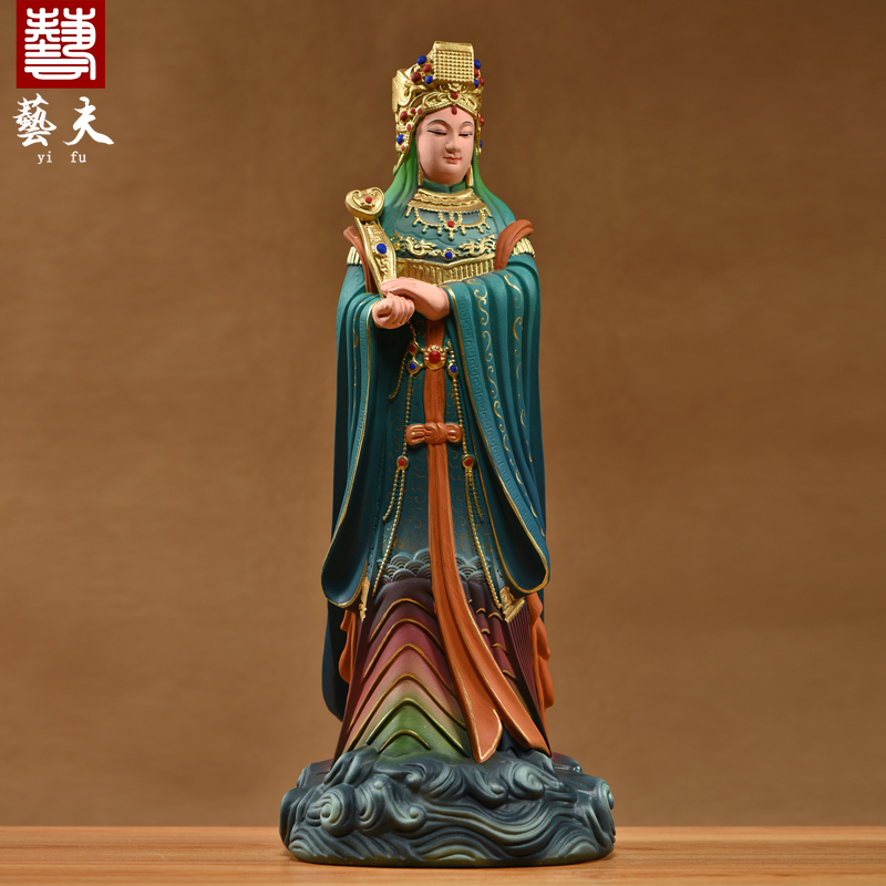 实木雕刻彩绘莆田妈祖神像摆件新中式天上圣母客厅玄关装饰工艺品