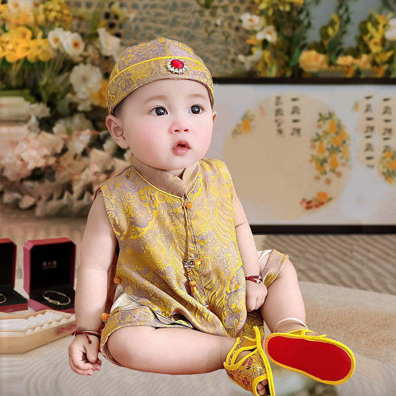 周岁礼服男宝宝抓周生日满月百天宴衣服婴儿唐装女宝夏季新款套装