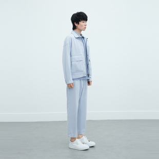 MM麦檬男装24春浅蓝直筒宽松直筒长裤棉休闲牛仔裤9F2250291