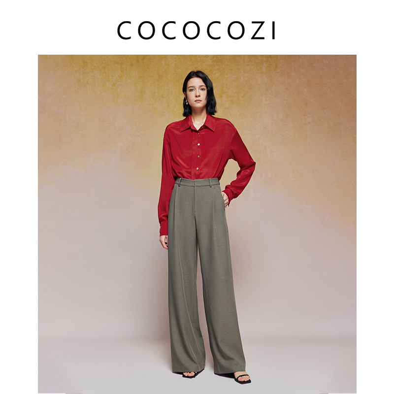 COCOCOZI春季桑蚕丝廓形纯色气质女士衬衫241CO012CS图片