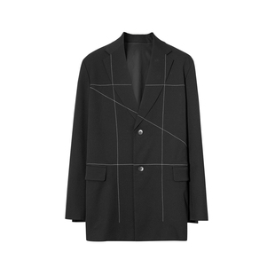 MM麦檬男装休闲简约线条设计感黑色西服外套9D1110101