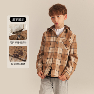 eland kids童装男女童学院风格纹长袖连帽衬衫EKYCE1101N