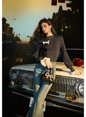 【柔软绵羊毛】CHICHY灰色修身减龄毛针织衫打底上衣CW0D033254