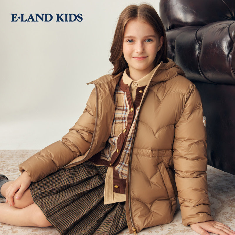 eland kids衣恋童装女童羽绒服2025年冬连帽保暖EKJDF4T26K