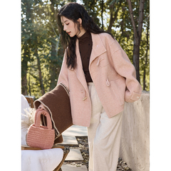 谜秀双面呢仿牛角扣韩系毛呢短款宽松外套MXD44W0446