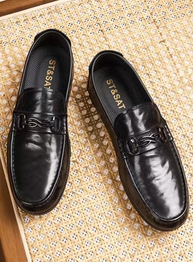 星期六男鞋休闲皮鞋男士通勤鞋透气软底豆豆鞋乐福鞋SSD3121023