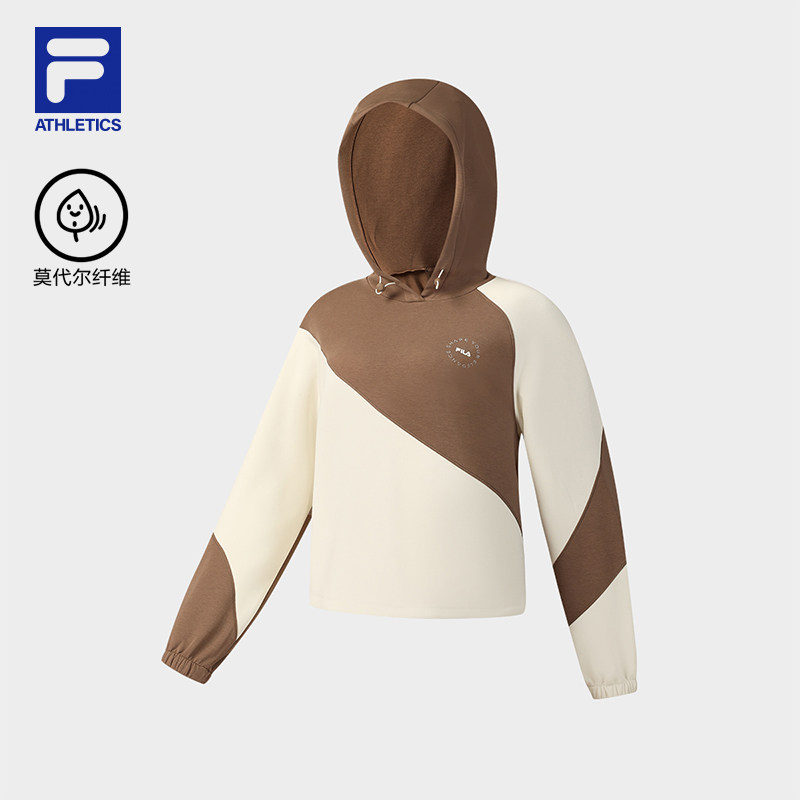 FILA 斐乐官方女子连帽卫衣2025冬新运动拼色针织上衣A11W541212F