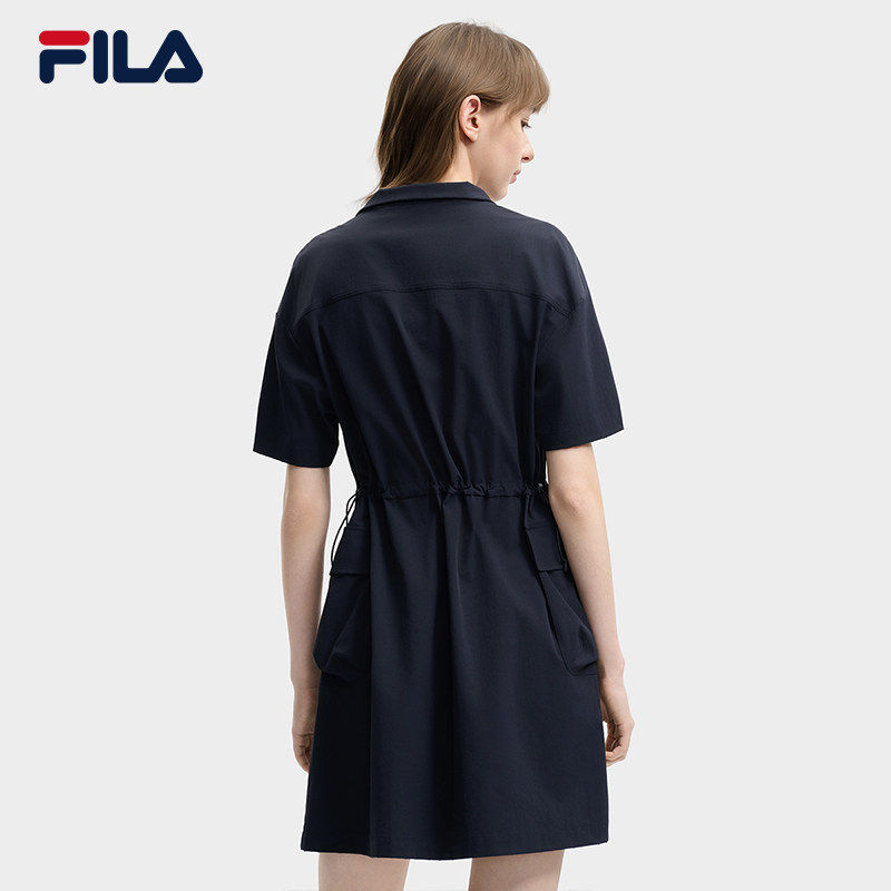 FILA 斐乐女子梭织连衣裙2026夏新休闲凉感舒适衬衫裙F11W629302F