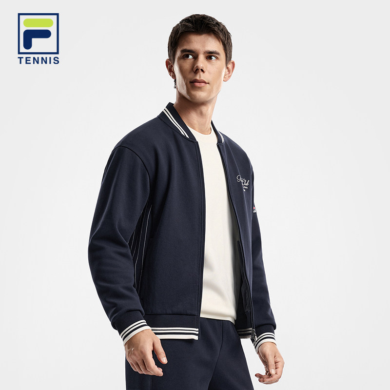 FILA 斐乐男士针织长袖外套2026春网球运动宽松棒球服A11M613503F