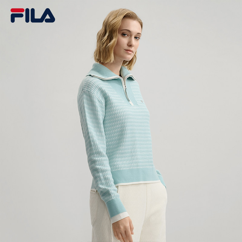 FILA 斐乐官方长袖编织衫毛衣女2025冬新款半拉链翻领F11W543406F