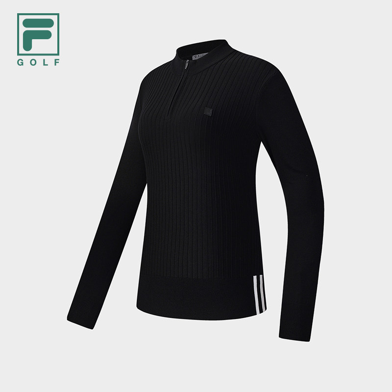 FILA 斐乐高尔夫女编织衫2025冬季新半拉链长袖毛衣白A11W545411F