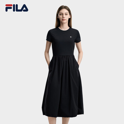 FILA Fila女子洋装2026夏季简约通勤休闲拼接短袖裙子F11W623307F