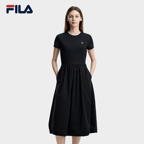 FILA Fila女子洋装2026夏季简约通勤休闲拼接短袖裙子F11W623307F