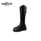 Safiya 索菲娅加绒秋冬V口高筒粗跟厚底显脚瘦骑士靴SFD4119080