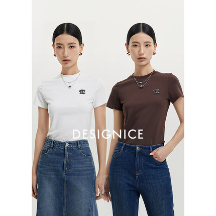 迪赛尼斯 通勤时尚气质 短袖圆领T恤女D24317D7657
