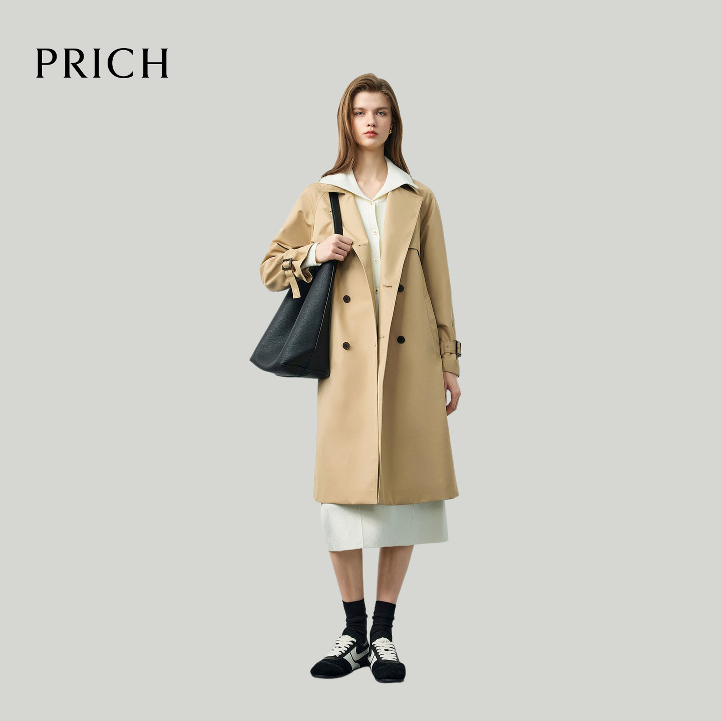 PRICH时尚英伦复古风收腰风衣2026春季利落气质休闲外套女