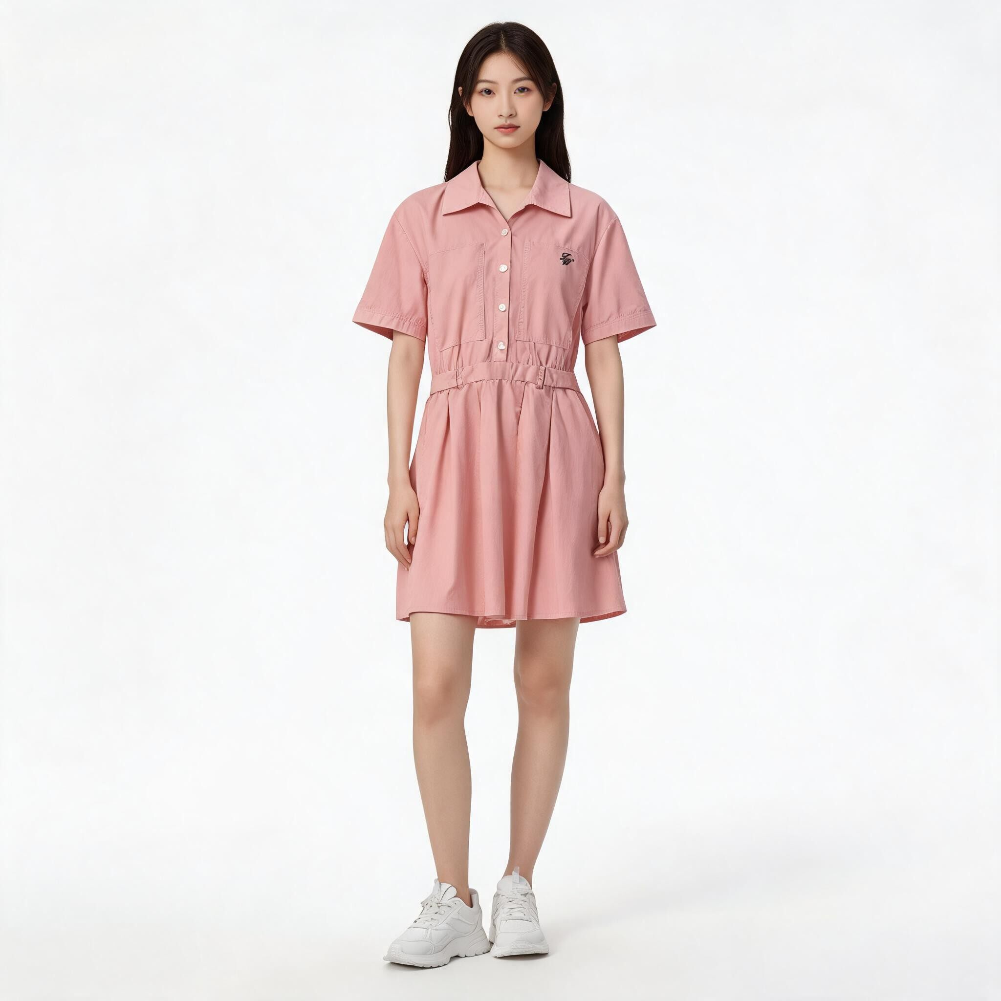 Teenie Weenie甜美粉色收腰显瘦衬衫裙百褶连衣裙女TTOW26M404Z