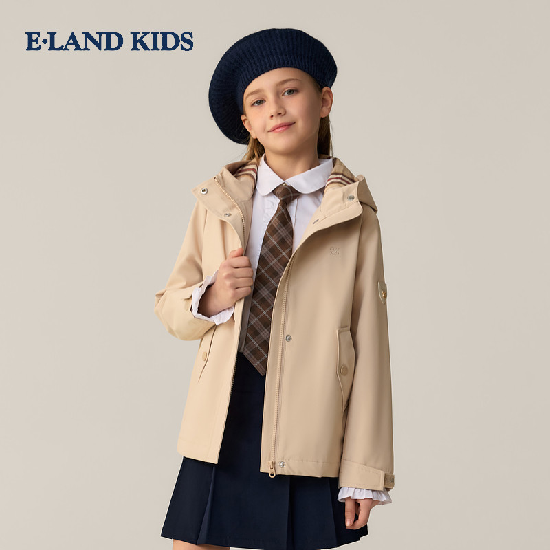 eland kids衣恋童装女童外套2026年春刺绣短款连帽夹克EKJAG1221A